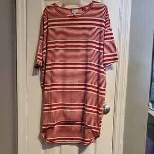 LuLaRoe Red and White Striped Short Sleeve Top